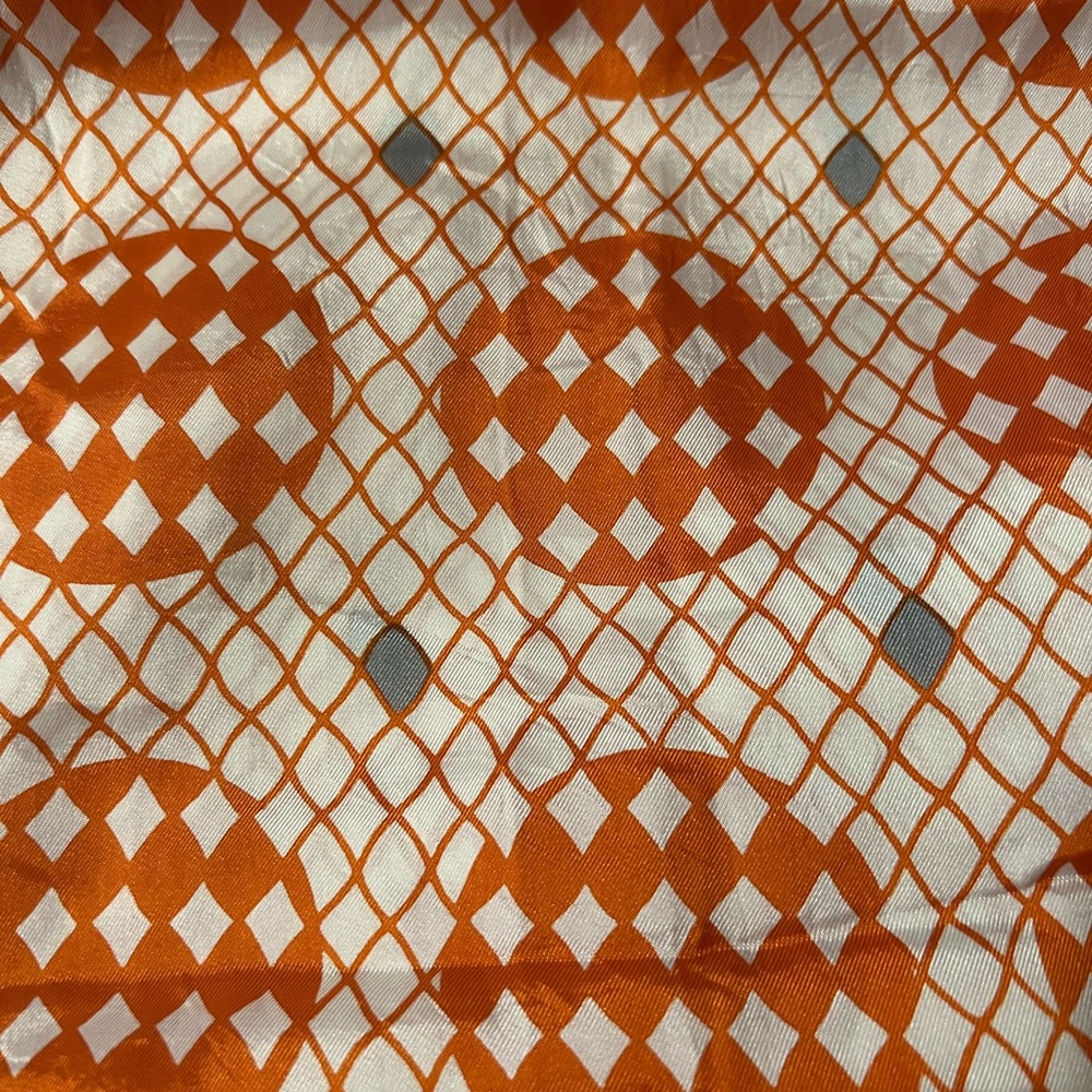 Orange And White Geometric Patterned Vintage Scarf - image 4
